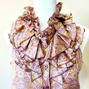 J. Crew Silk Paisley Sleeveless Ruffle Button Down